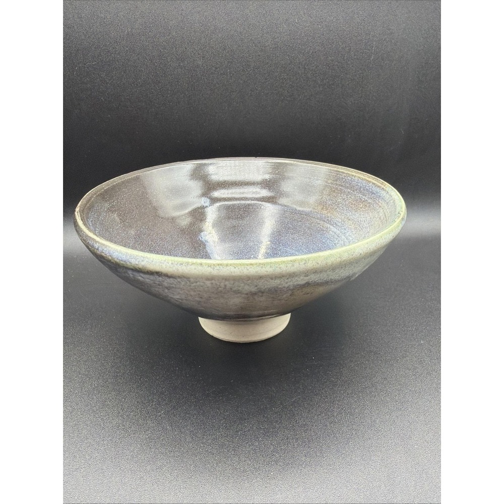 Pottery Studio Art Handmade Speckled Ceramic Bowl Blue & Brown Glaze Signed JP